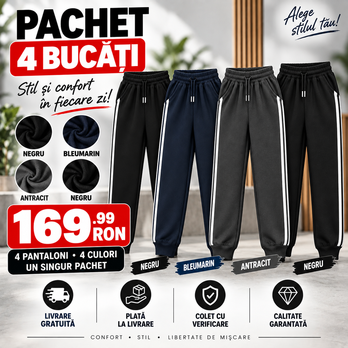 PACHET PANTALONI BARBATESTI 4 BUCAȚI