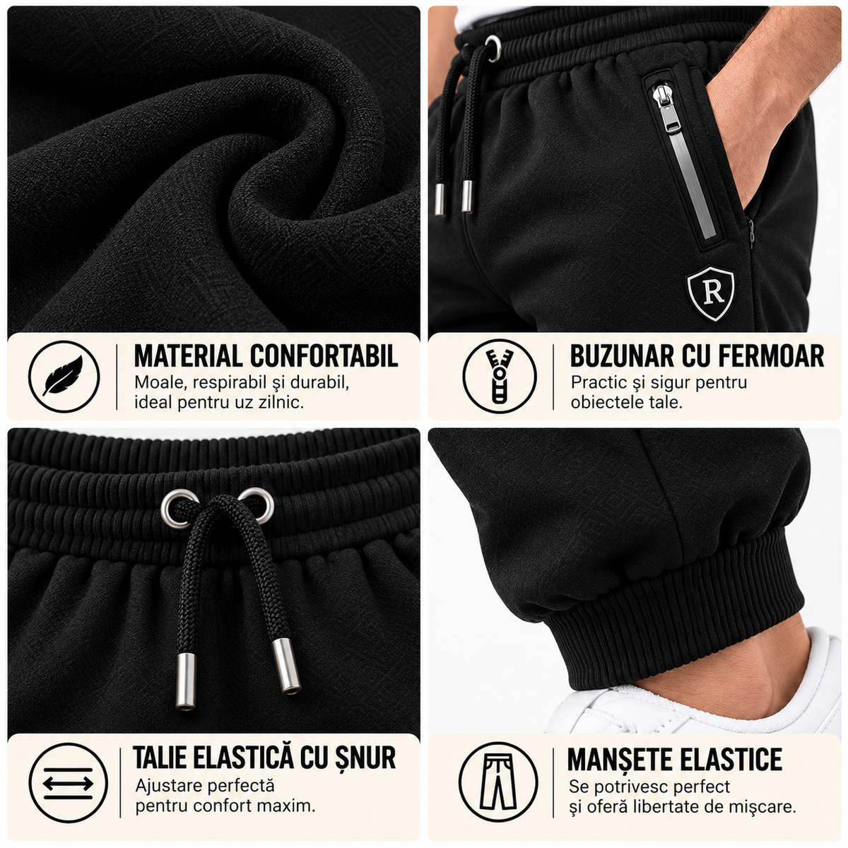 3 Bucați pantaloni trening confort pentru bărbați bumbac