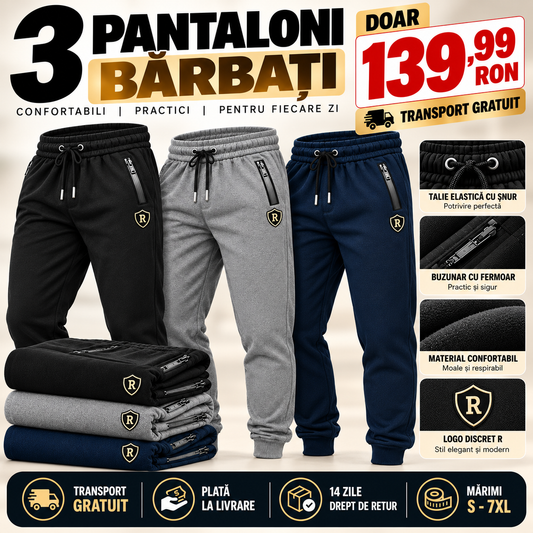 3 Bucați pantaloni trening confort pentru bărbați bumbac