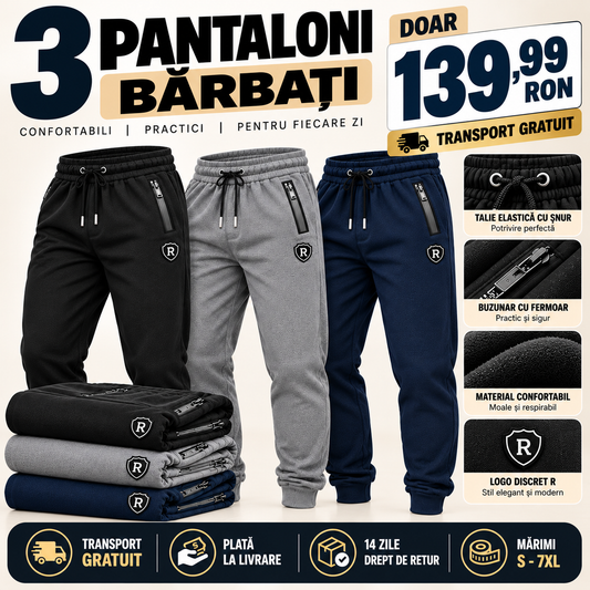 3 Bucați pantaloni trening confort pentru bărbați bumbac