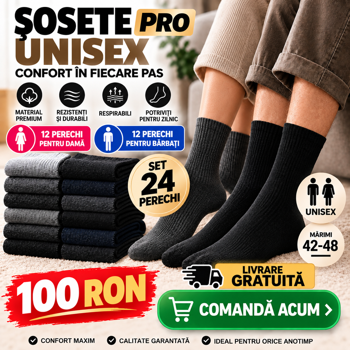🔥Șosete Unisex –| Mărimi 36–46