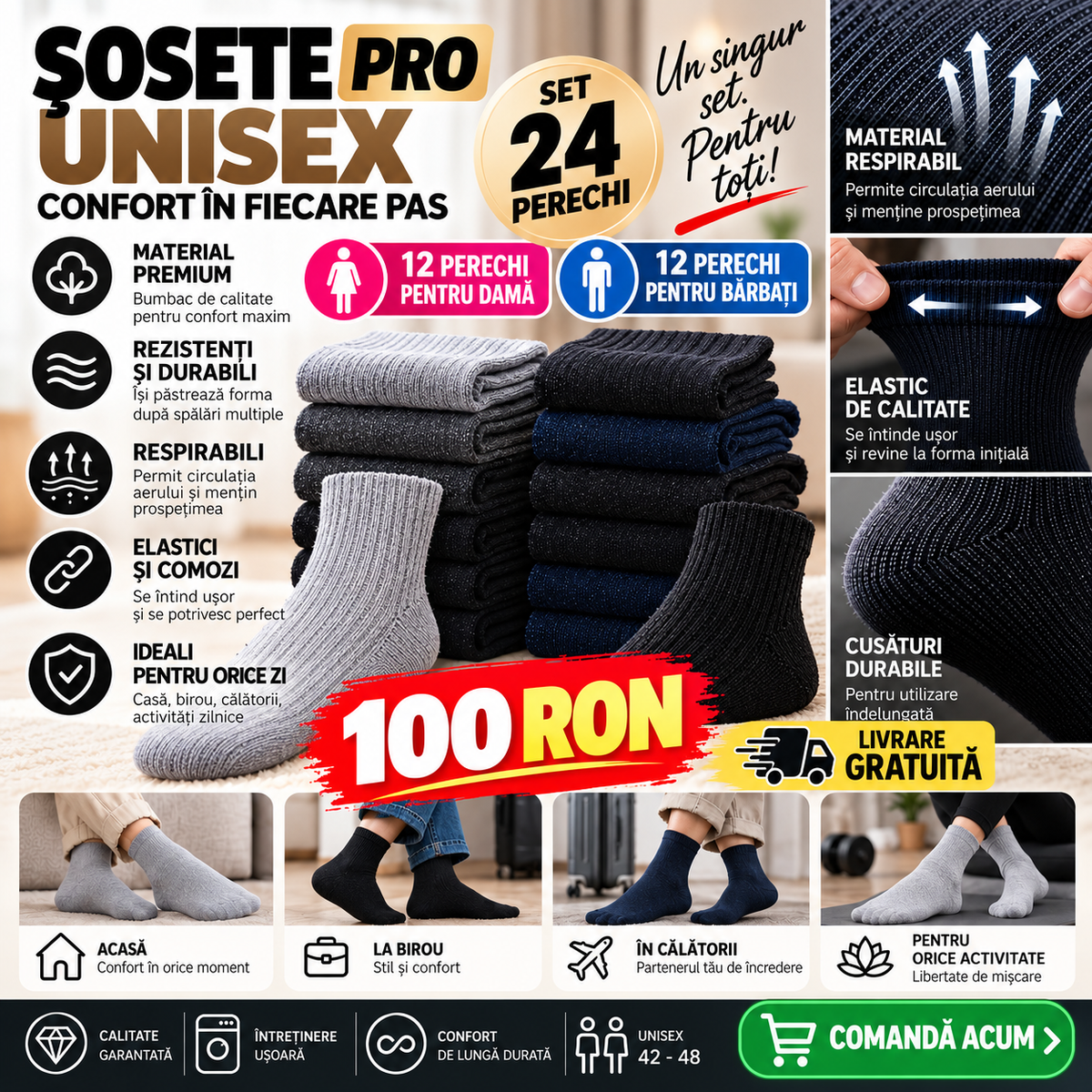 🔥Șosete Unisex –| Mărimi 36–46