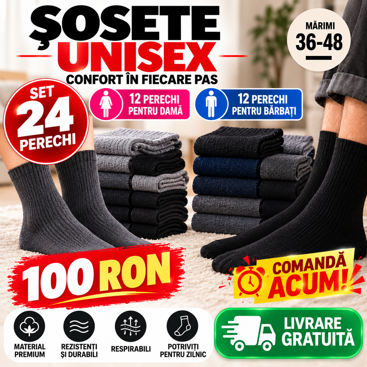 🔥Șosete Unisex –| Mărimi 36–46